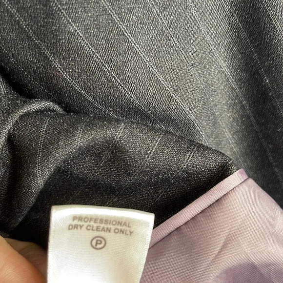 CALVIN KLEIN Pinstripe Structured Blazer Single Breasted Dark Grey Preppy Size 8 - Picture 10 of 12